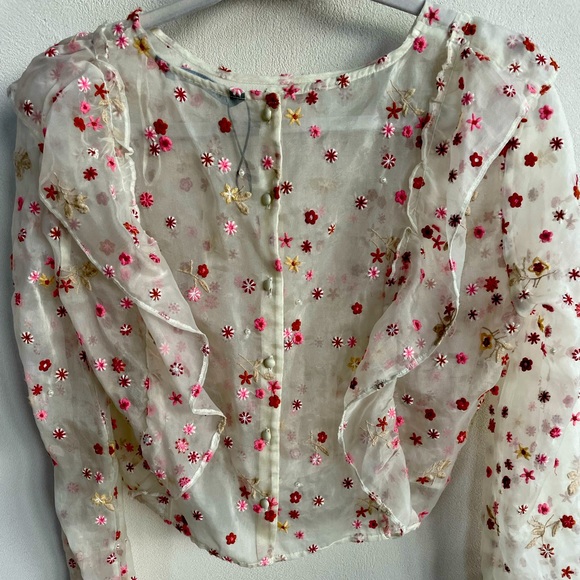 Embroidered,sheer, short too with long sleeves.Ruffles on the front,buttons back - Picture 2 of 2